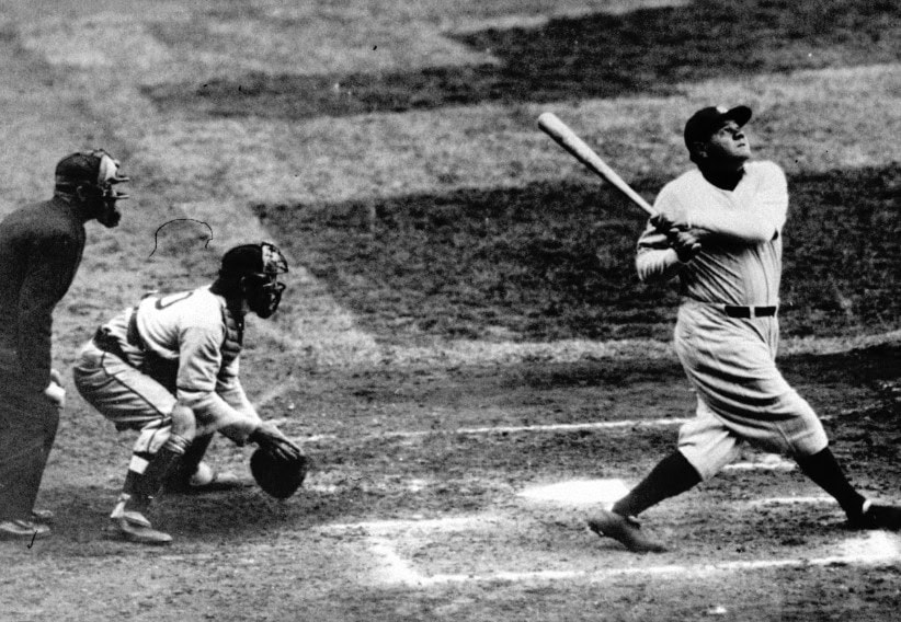 Image showcasing Babe Ruth's impressive on-base percentage and key moments.